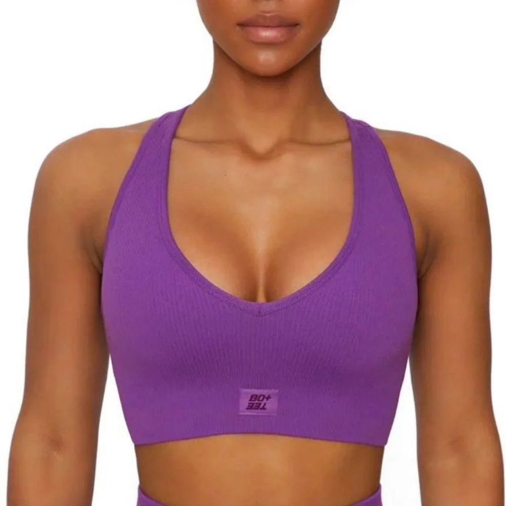 Bo+tee Vibrant ribbed Purple Racerback Sports Bra NWT size medium
